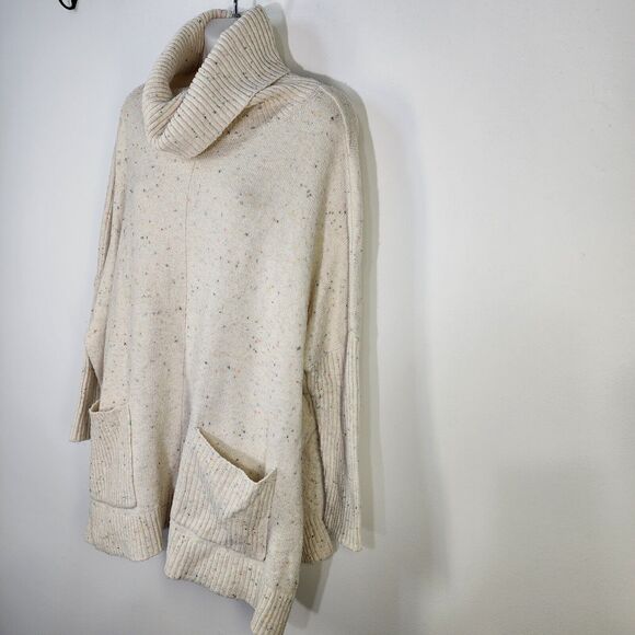 Loft Sweater Small Flecked Pocket Poncho Oversized Turtleneck 3/4 Sleeve Flowy - Picture 5 of 11